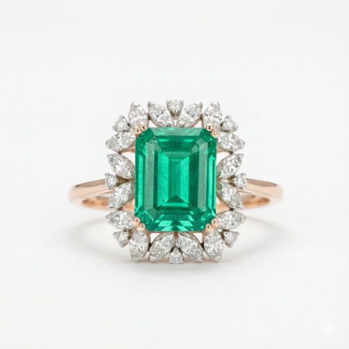 Emerald Royale Halo Diamond Ring