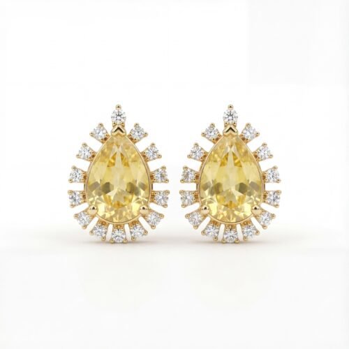 Golden Radiance Pear Diamond Stud Earrings
