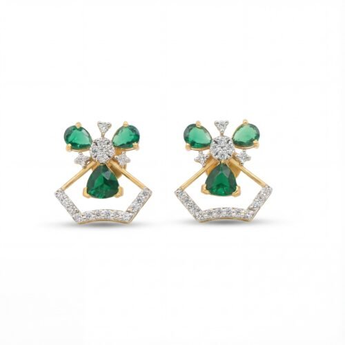 Emerald Crown Bloom Diamond Stud Earrings