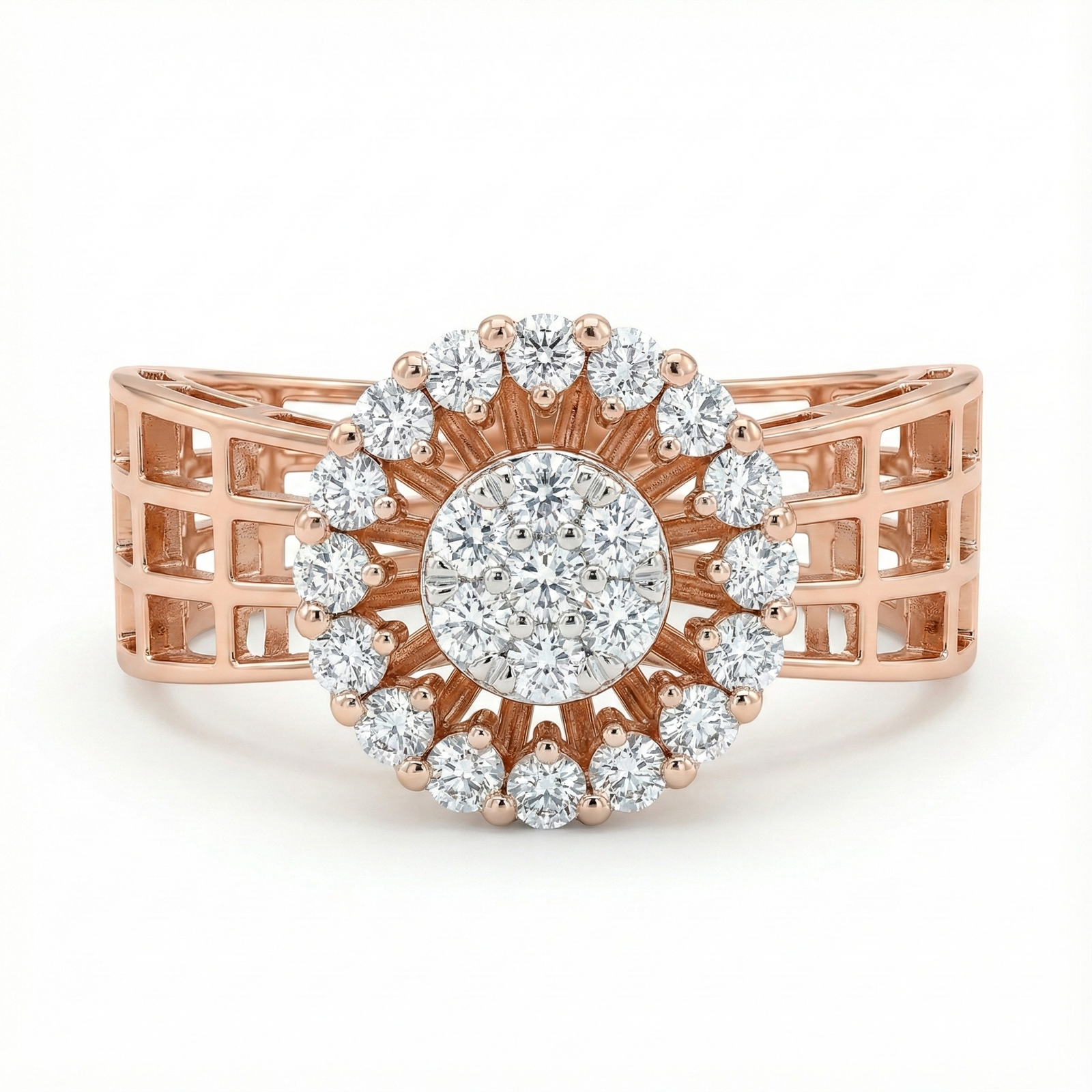 Radiant Halo Lattice Diamond Ring