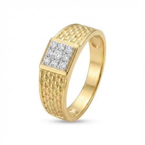 Men’s Textured Gold Diamond Square Ring