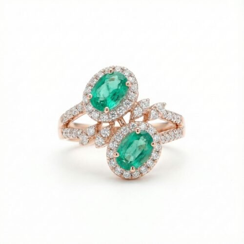 Twin Emerald Halo Bypass Ring