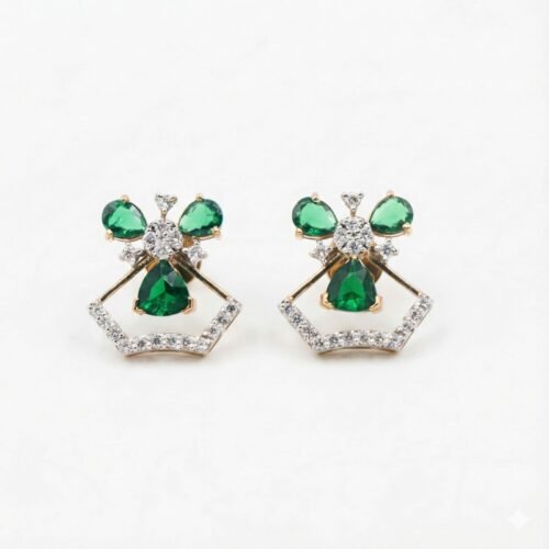Emerald Crown Diamond Stud Earrings