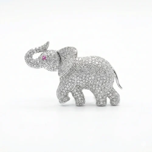 Blessed Elephant CZ Silver Brooch