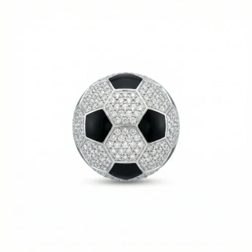 Football Motif CZ Silver Brooch