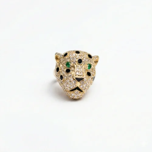 Regal Leopard Face CZ Silver Cufflink