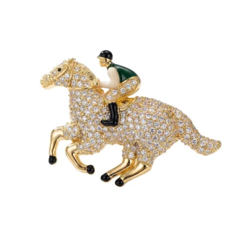 Silver Crystal Horse Rider Brooch – Luxury Equestrian Design