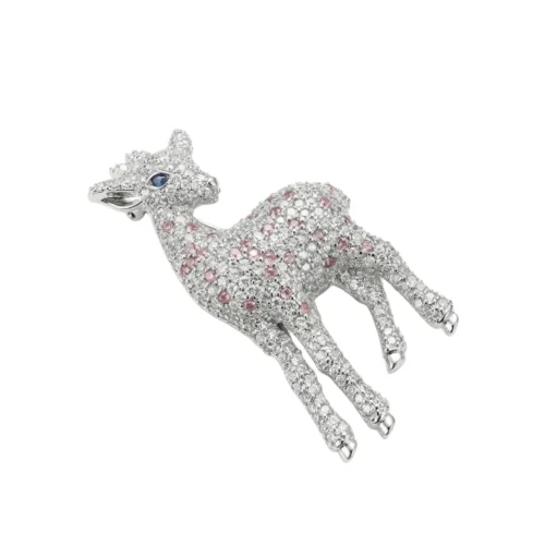 Silver Crystal Deer Brooch – Pink Stone Embellished Design