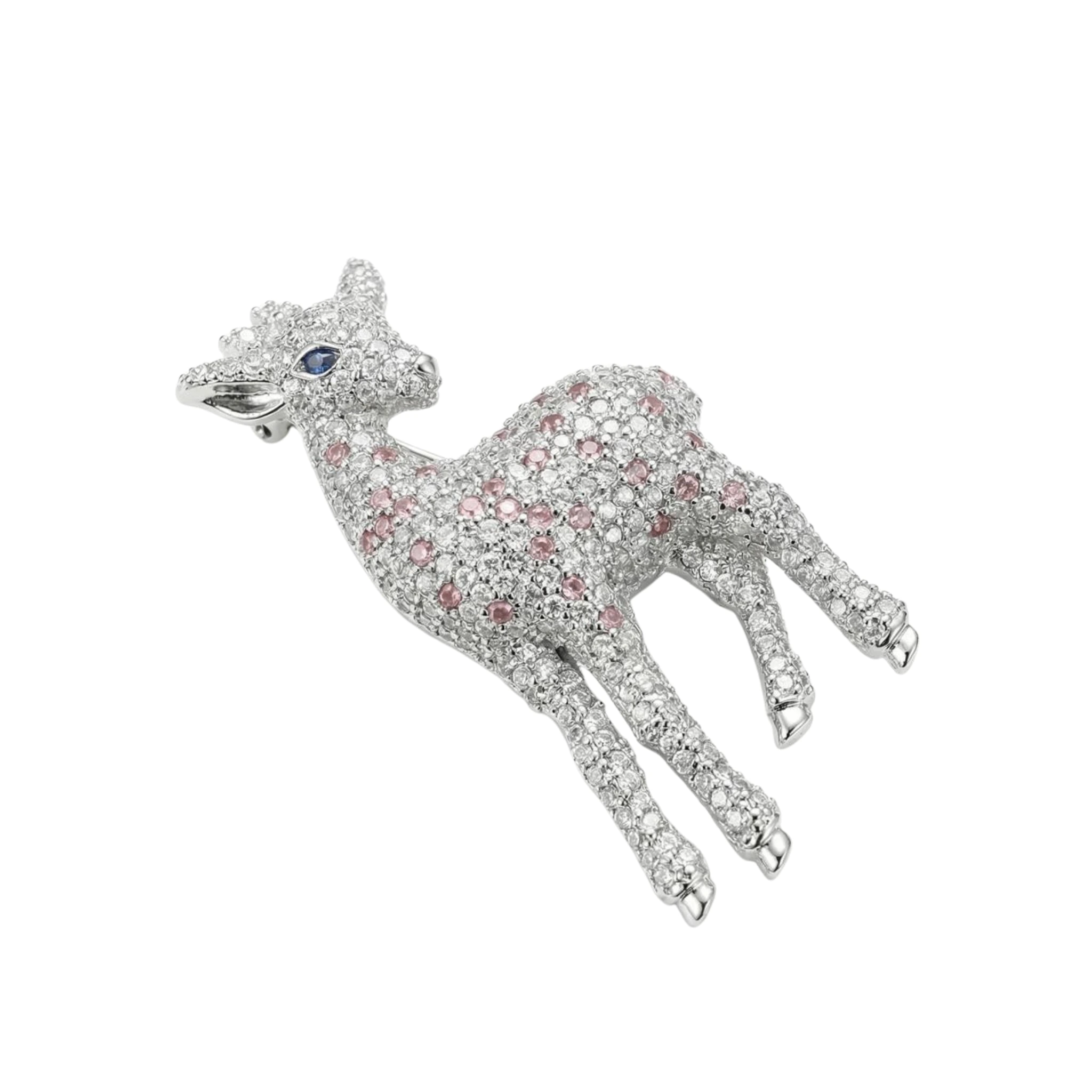 Silver Crystal Deer Brooch – Pink Stone Embellished Design
