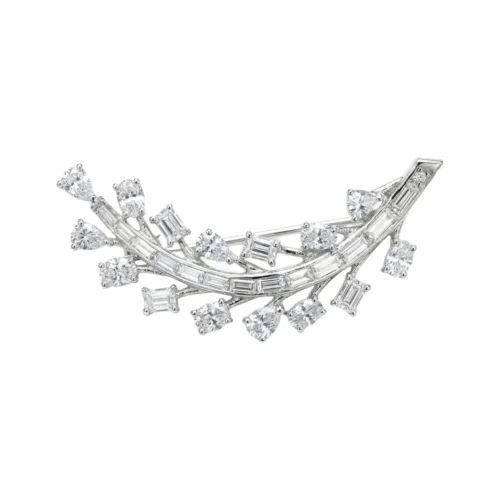 Silver Crystal Branch Brooch – Elegant Floral Design